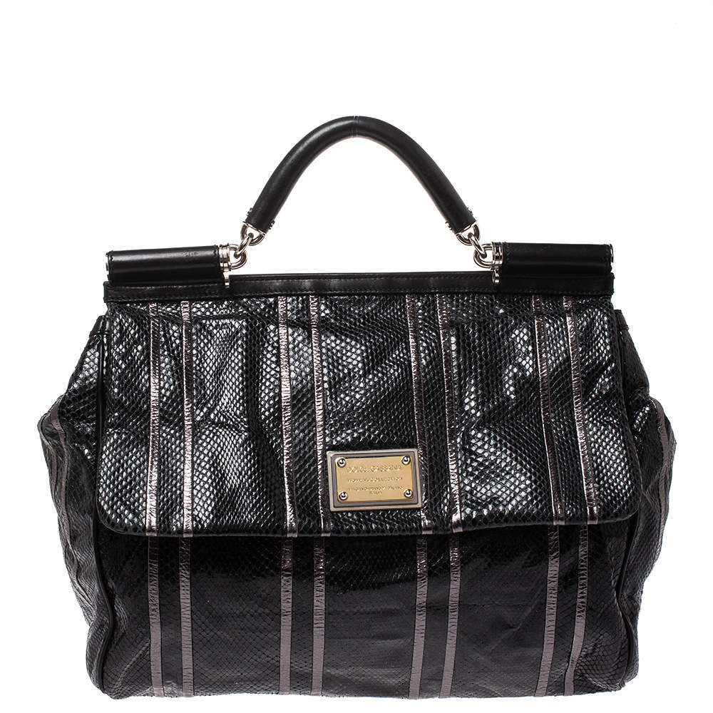 Pre Owned Dolce & Gabbana Snakeskin XL Miss Sicily Top Handle Bag