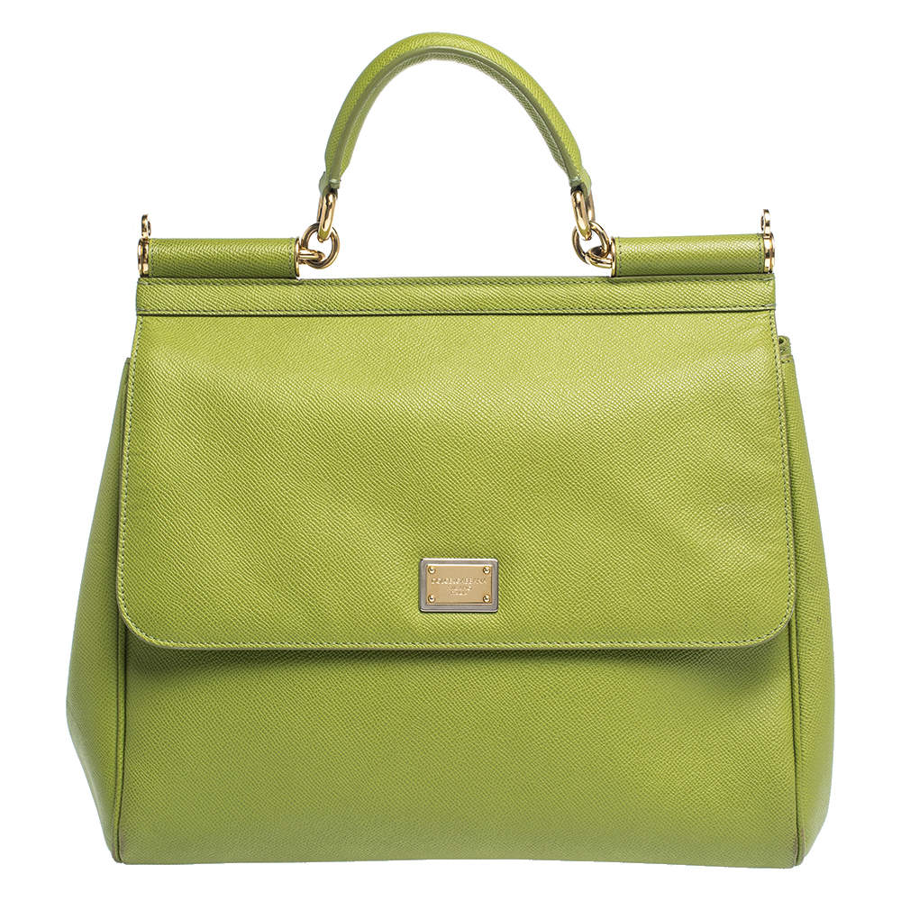 Dolce & Gabbana Green Large Miss Sicily Leather Handle Bag