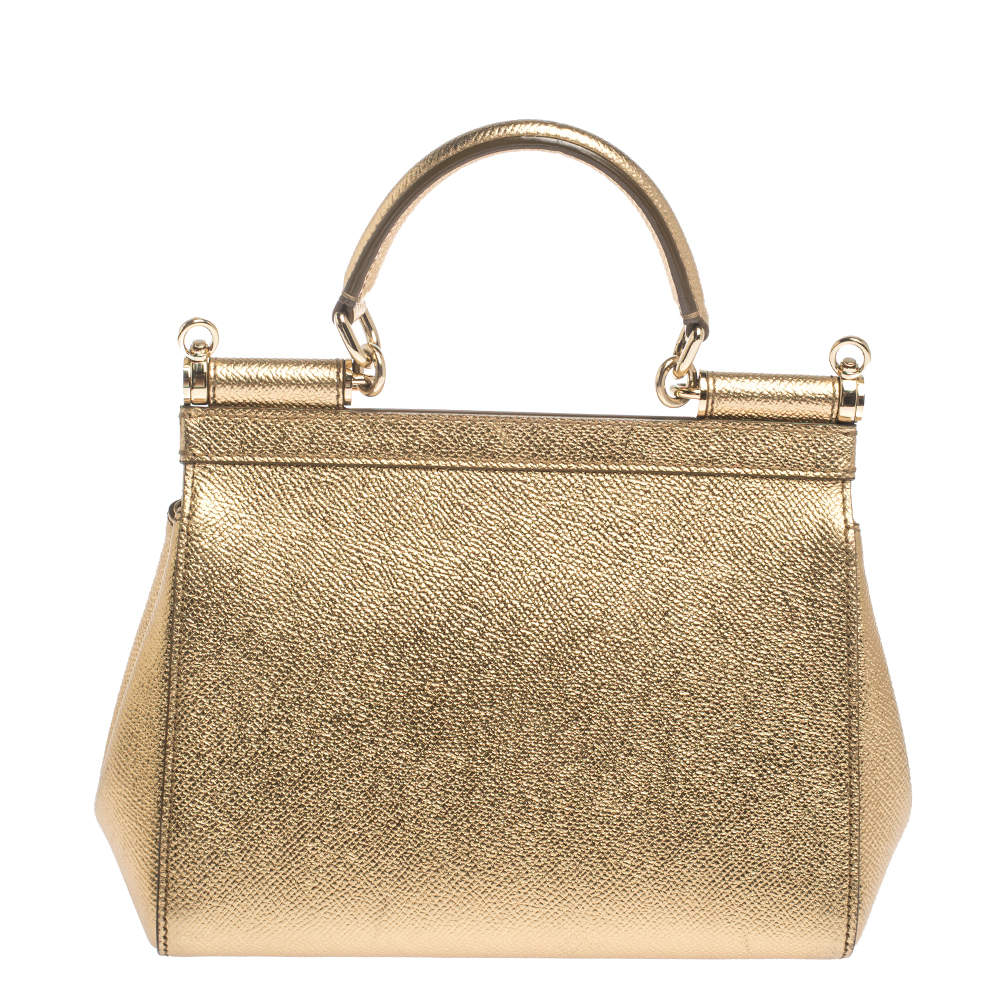 Dolce & Gabbana Metallic Gold Python Embossed Leather Small Miss Sicily Bag  - ShopStyle