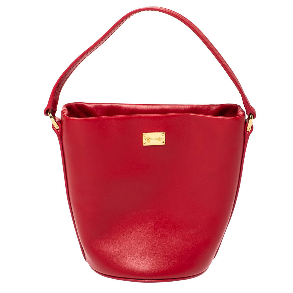Pre Owned Dolce & Gabbana Red Leather Mini Bambino Bucket Bag