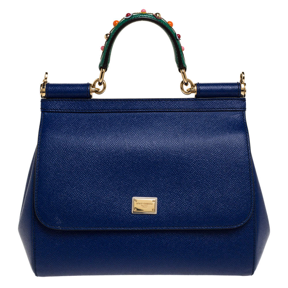 Dolce & Gabbana Blue Leather Medium Miss Sicily Top Handle Bag Dolce ...