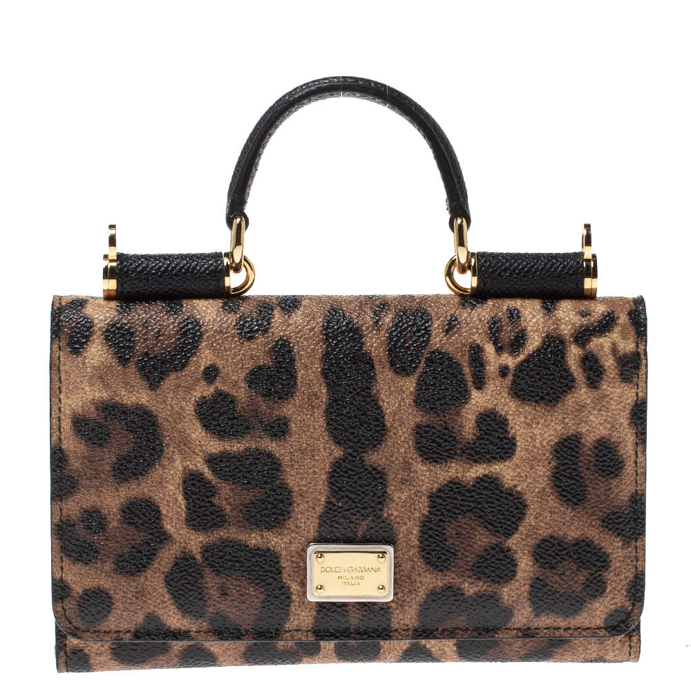 مملوكة مسبقًا Dolce & Gabbana Brown Leopard Print Coated Canvas and Leather Sicily Smartphone Von Bag