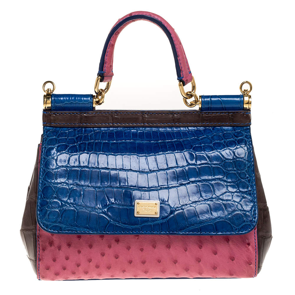 Dolce & Gabbana Multicolor Crocodile and Ostrich Small Miss Sicily Top Handle Bag