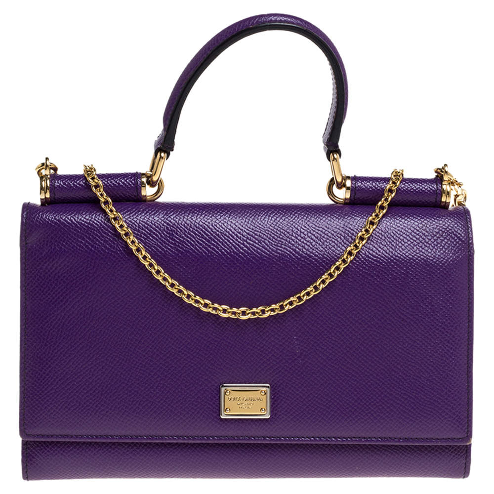 Dolce and Gabbana Purple Leather Sicily Wallet on Chain 