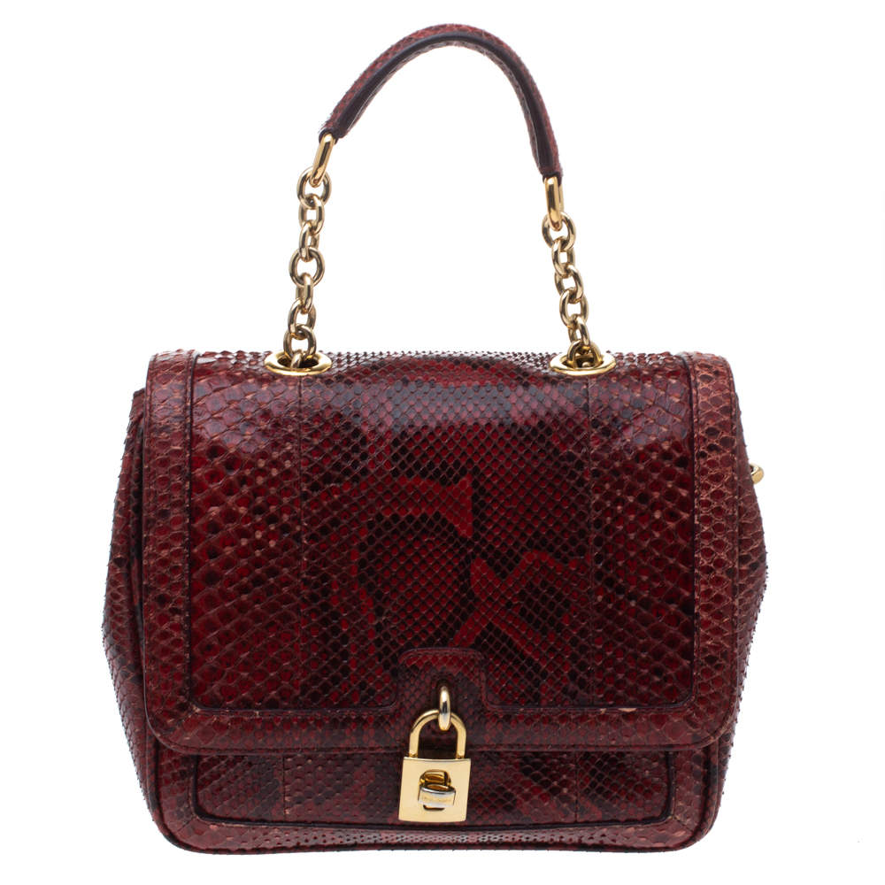 مملوكة مسبقًا Dolce & Gabbana Red Python Padlock Top Handle Bag