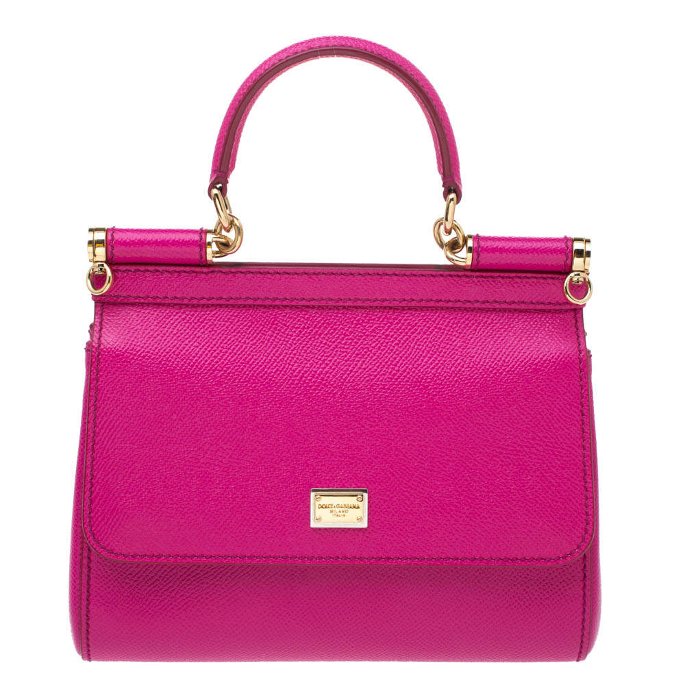 Pre Owned Dolce & Gabbana Fuchsia Leather Miss Sicily Top Handle Bag
