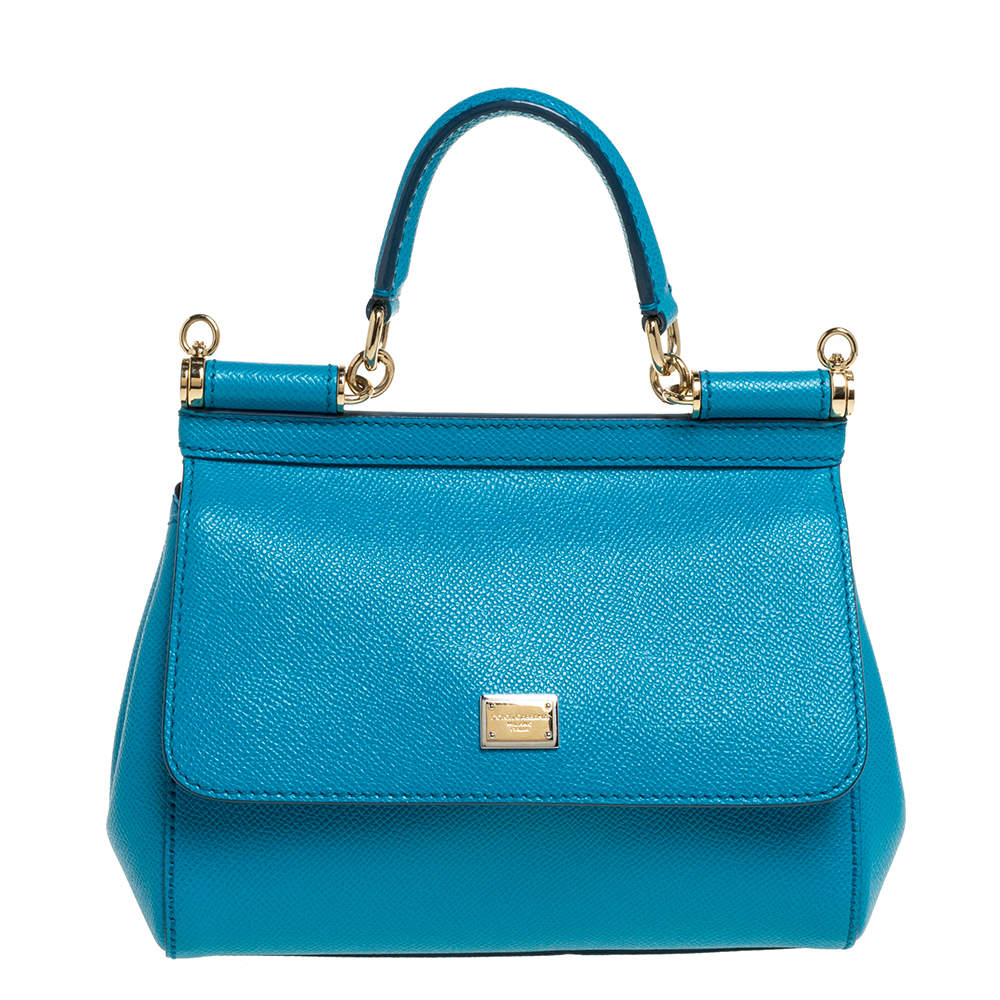 Dolce & Gabbana Turquoise Leather Small Miss Sicily Top Handle Bag ...