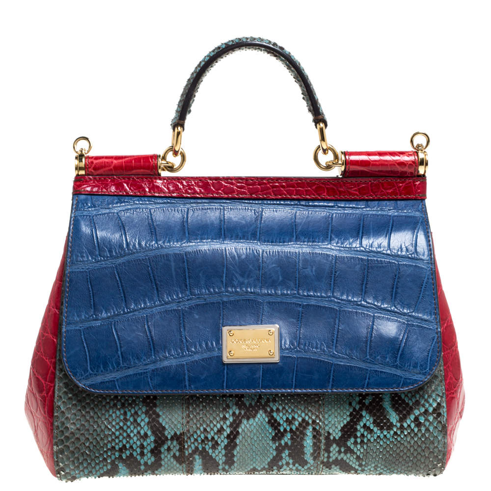 Dolce & Gabbana Sicily Crocodile and Snake Cross-Body Bag in Blue