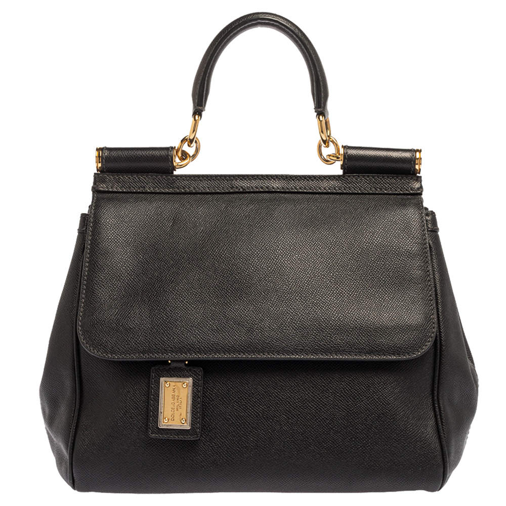 Dolce & Gabbana Black Leather Miss Sicily Top Handle Bag