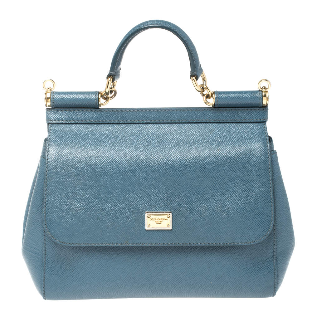 Pre Owned Dolce & Gabbana Blue Leather Medium Miss Sicily Top Handle Bag