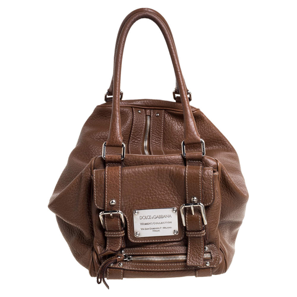 Dolce & Gabbana Brown Grained Soft Leather Miss Easy Way Bag