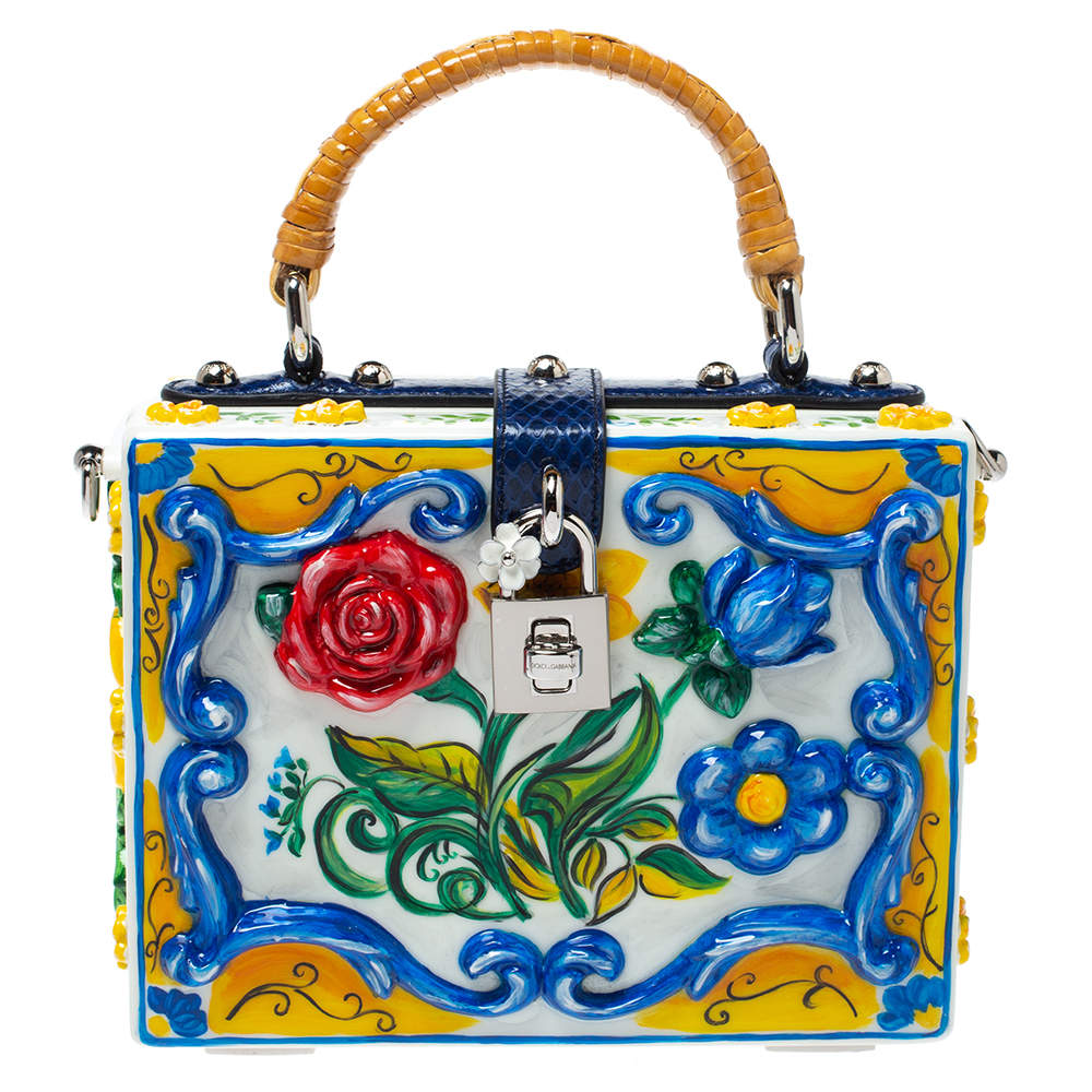 مملوكة مسبقًا حقيبة دولتشي أند غابانا بوكس أكريليك طباعة ماجوليكا متعددة الألوان وجلد ثعبان