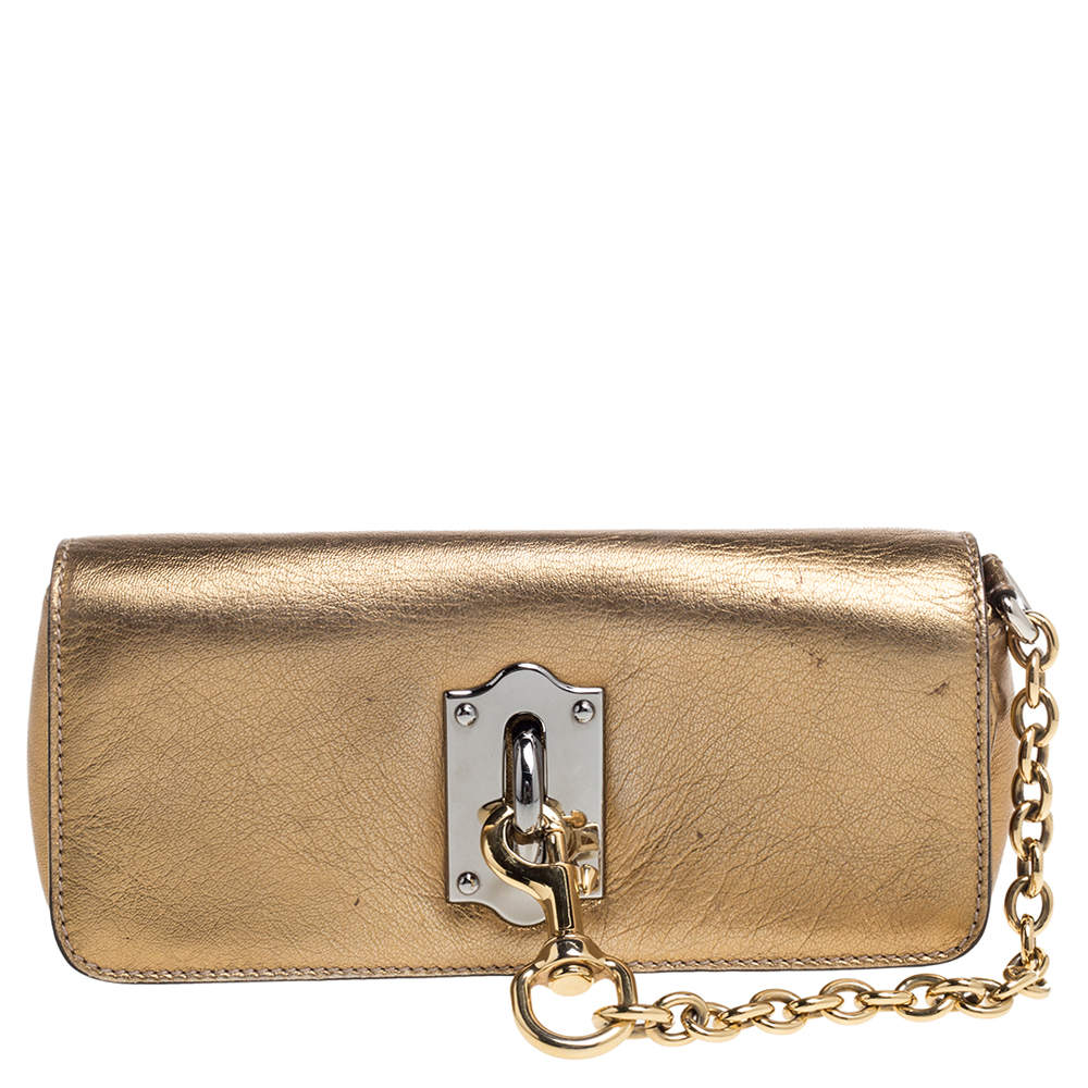 Dolce & Gabbana Metallic Gold Leather Flap Clutch