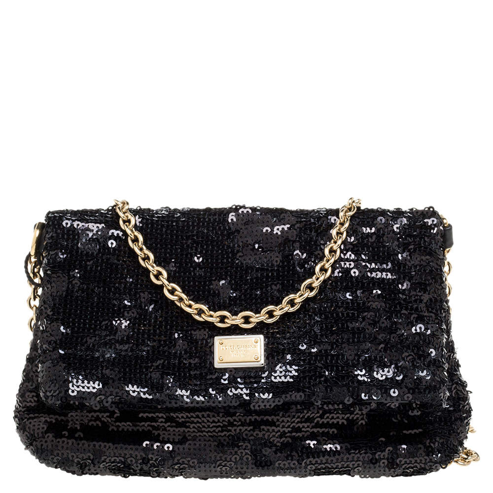 Pre Owned Dolce & Gabbana Black Sequin Miss Charles Crossbody Bag