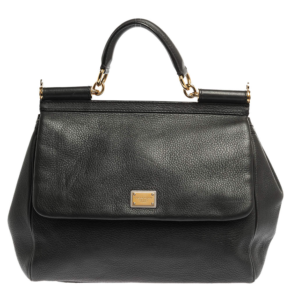 Pre Owned Dolce & Gabbana Grey Leather Large Miss Sicily Top Handle Bag