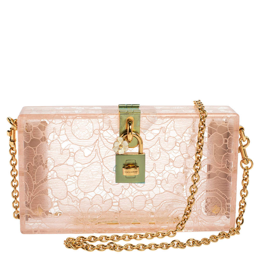 Dolce & Gabbana Pink Acrylic Lace Dolce Box Bag