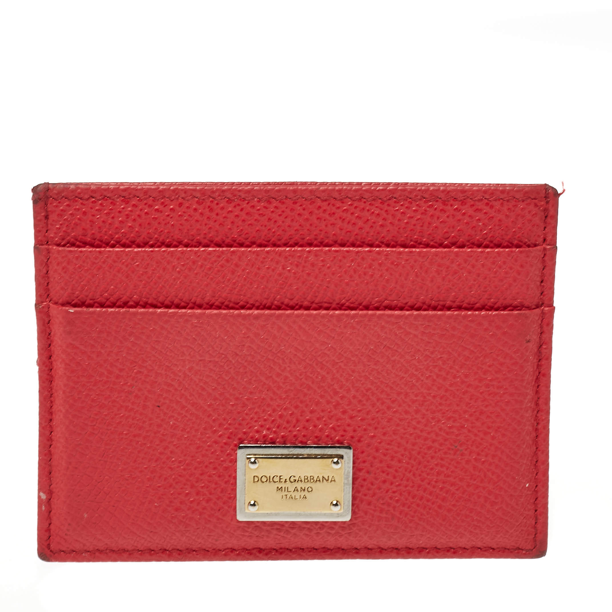 Dolce & Gabbana Coral Pink Grained Leather Card Holder