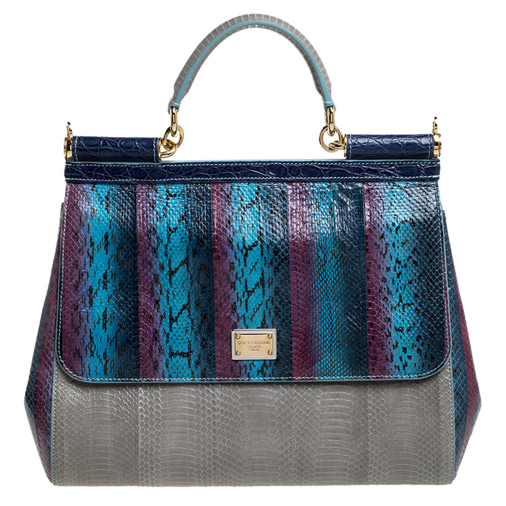Pre Owned حقيبة دولتشي أند غابانا جلد ثعبان وتمساح متعددة الألوان كبيرة