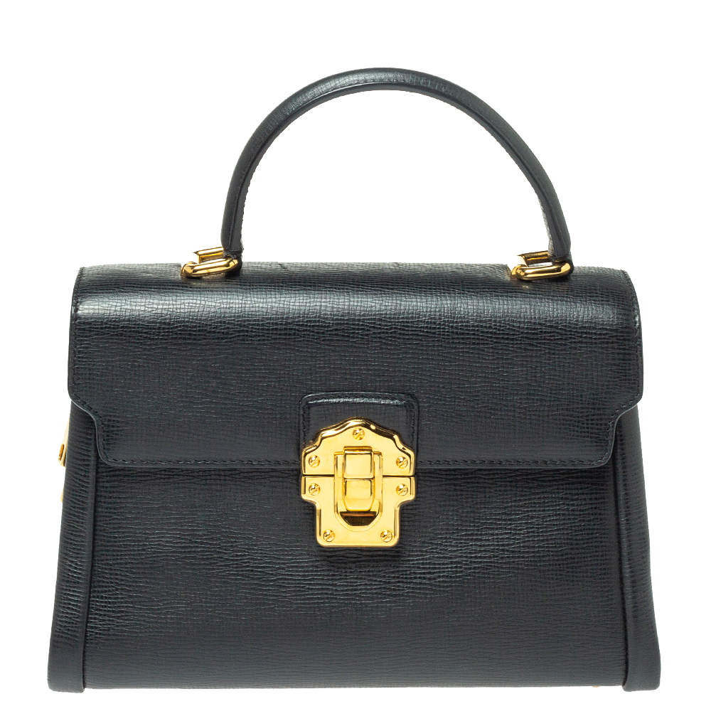Pre Owned Dolce & Gabbana Black Leather Lucia Top Handle Bag