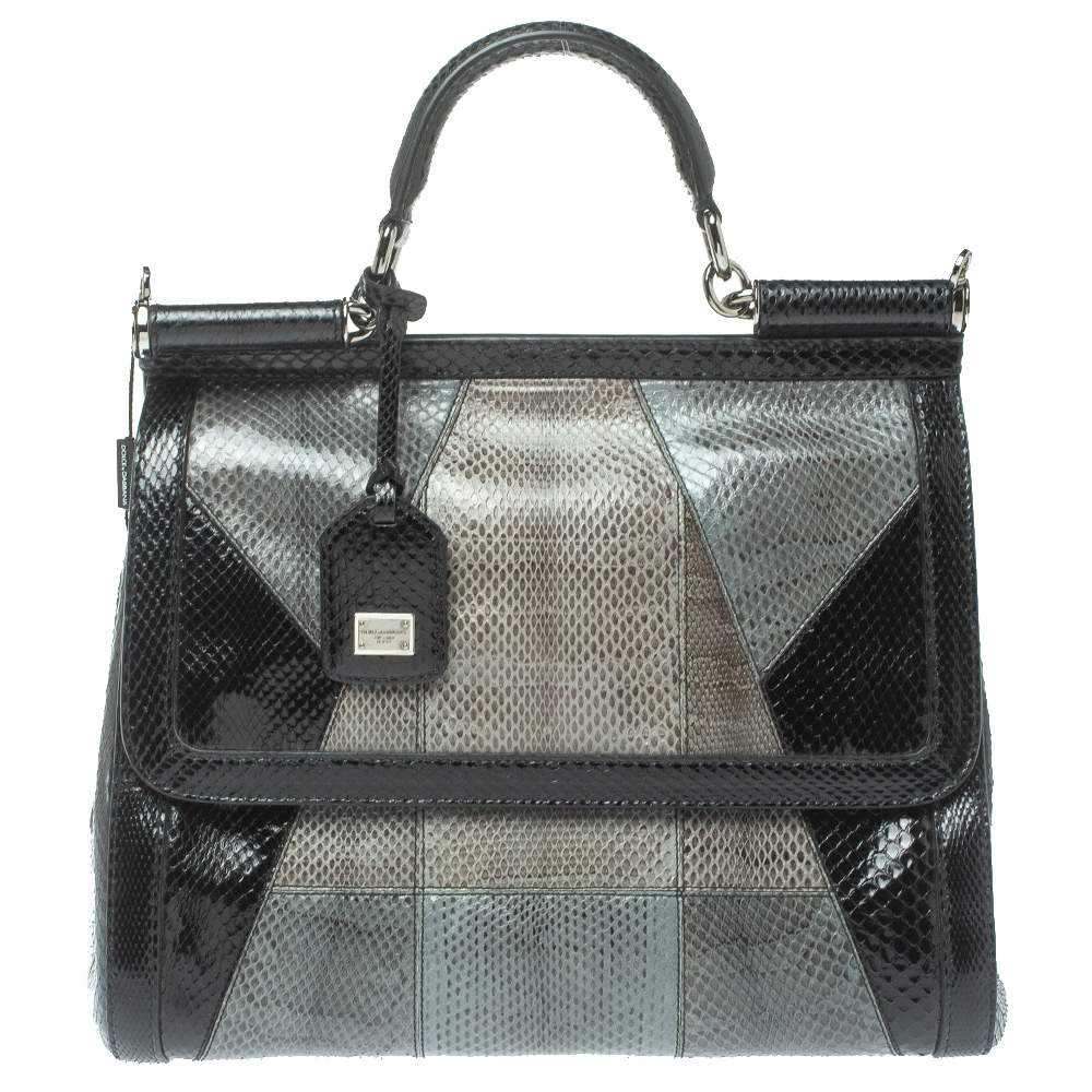 مملوكة مسبقًا Dolce & Gabbana Colorblock Snakeskin Large Miss Sicily Top Handle Bag