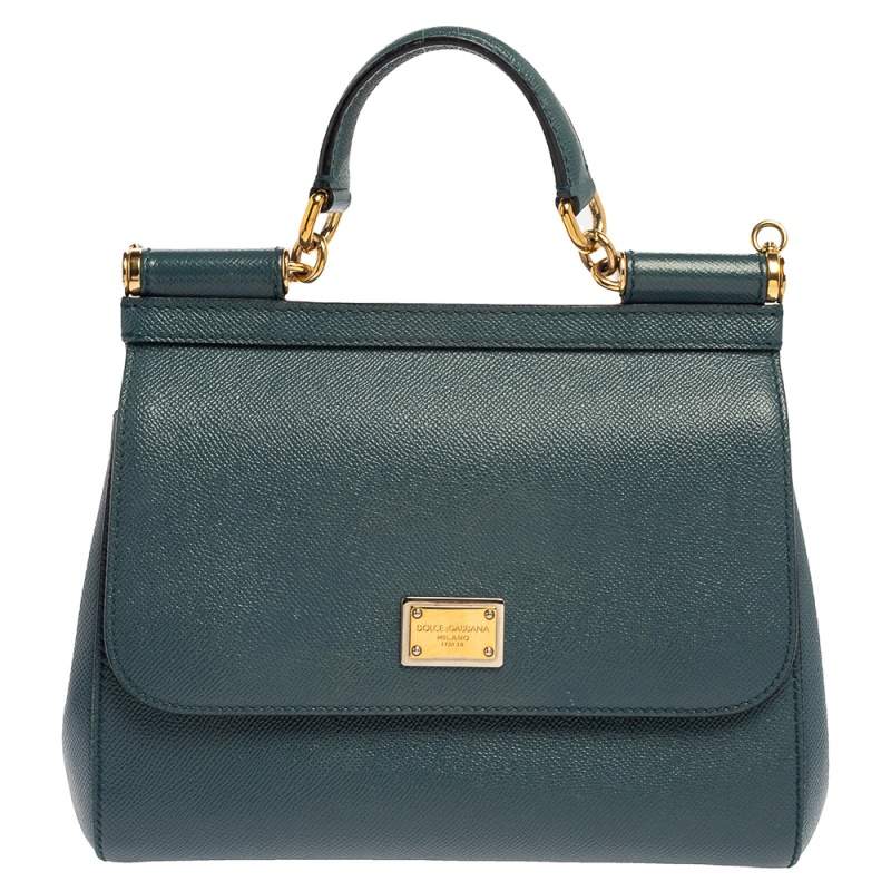 Pre Owned Dolce & Gabbana Teal Blue Leather Medium Miss Sicily Top Handle Bag