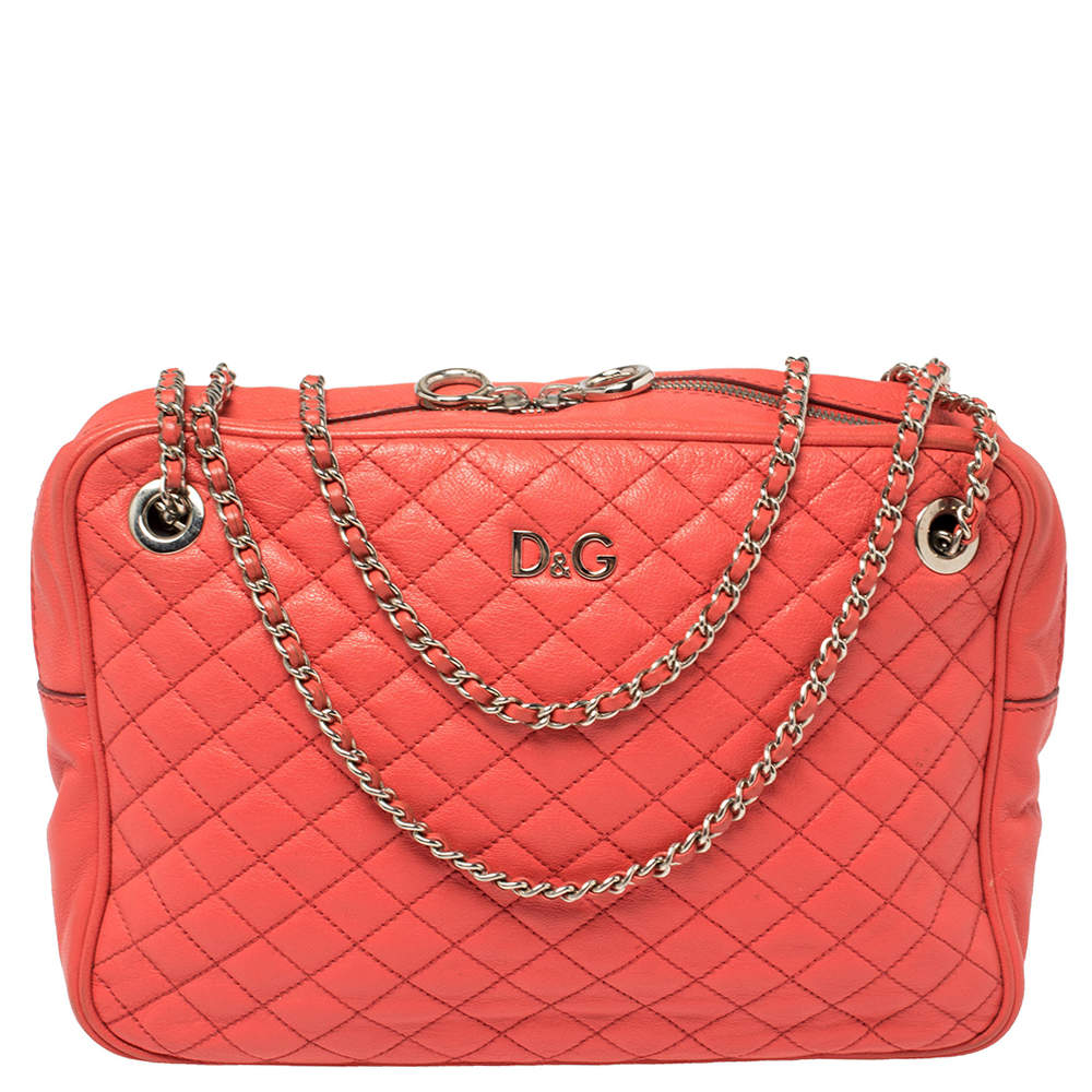 Pre Owned D&G Coral Red Quilted Leather Lily Glam Crossbody