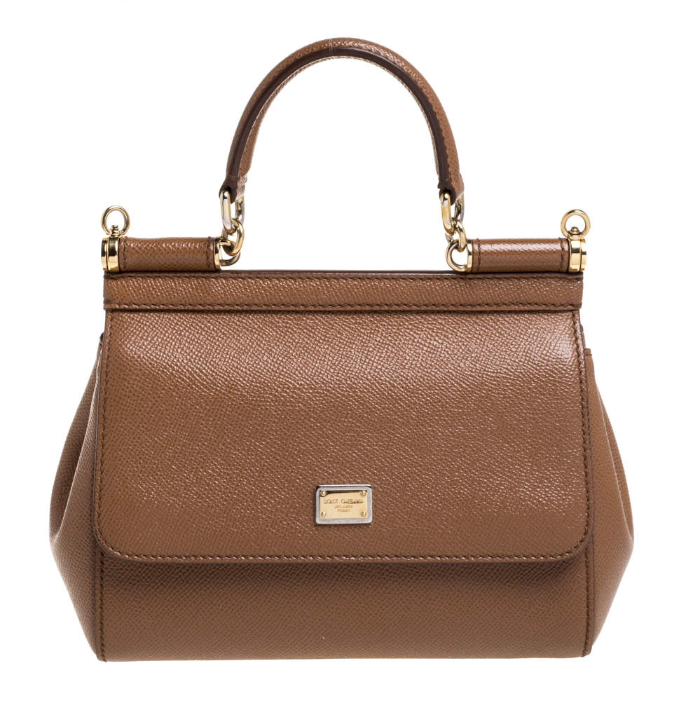 Pre Owned Dolce & Gabbana Brown Leather Small Miss Sicily Top Handle Bag