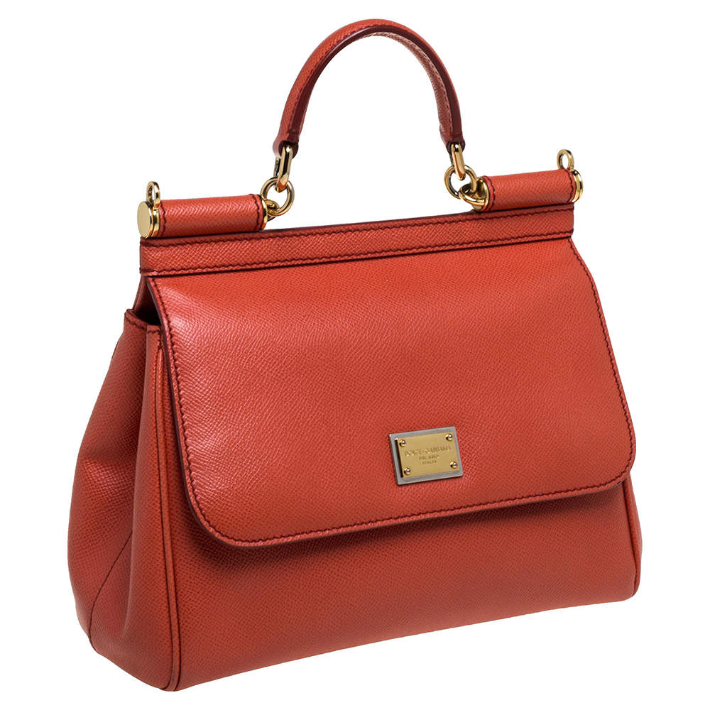 Dolce & Gabbana Orange Leather Medium Miss Sicily Top Handle Bag