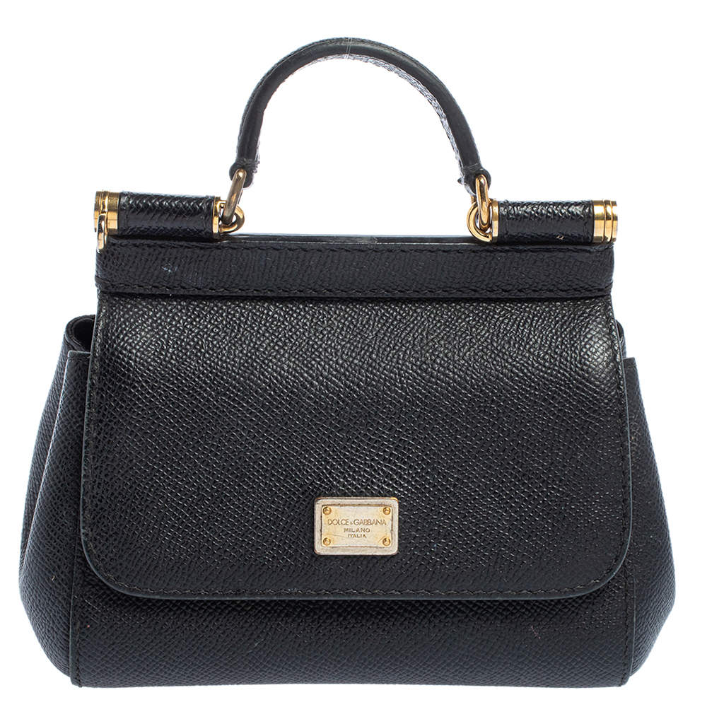 Pre Owned Dolce & Gabbana Black Leather Micro Miss Sicily Top Handle Bag