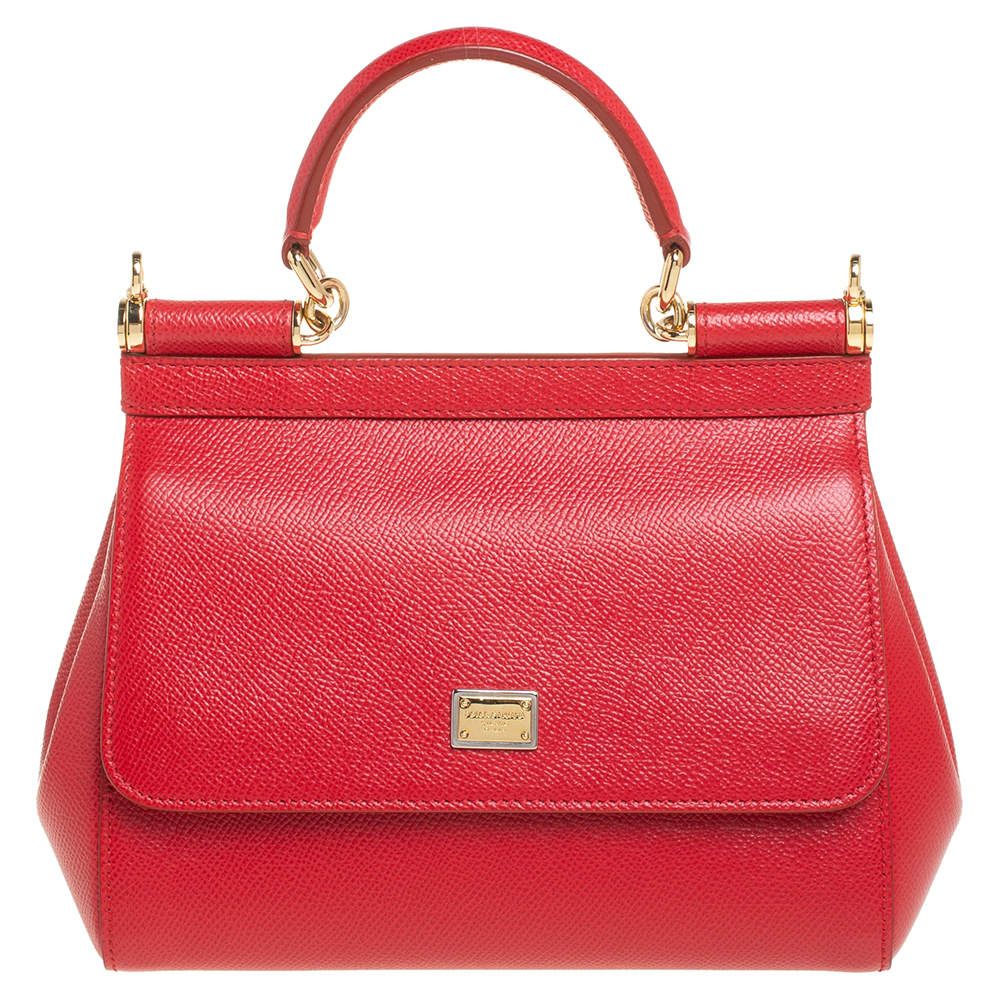 مملوكة مسبقًا Dolce & Gabbana Red Leather Small Miss Sicily Top Handle Bag