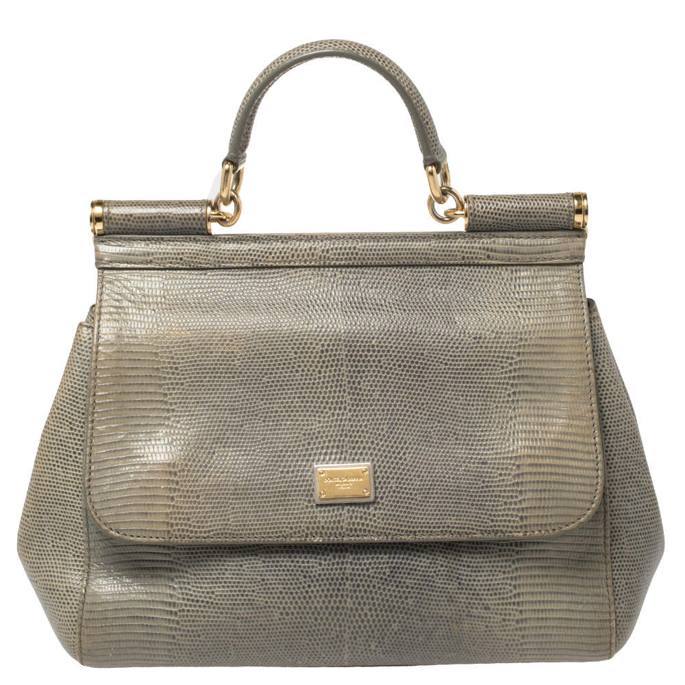 مملوكة مسبقًا حقيبة دولتشي أند غابانا ميس سيسيلي متوسطة جلد نقشة السحلية أخضر افوكادو