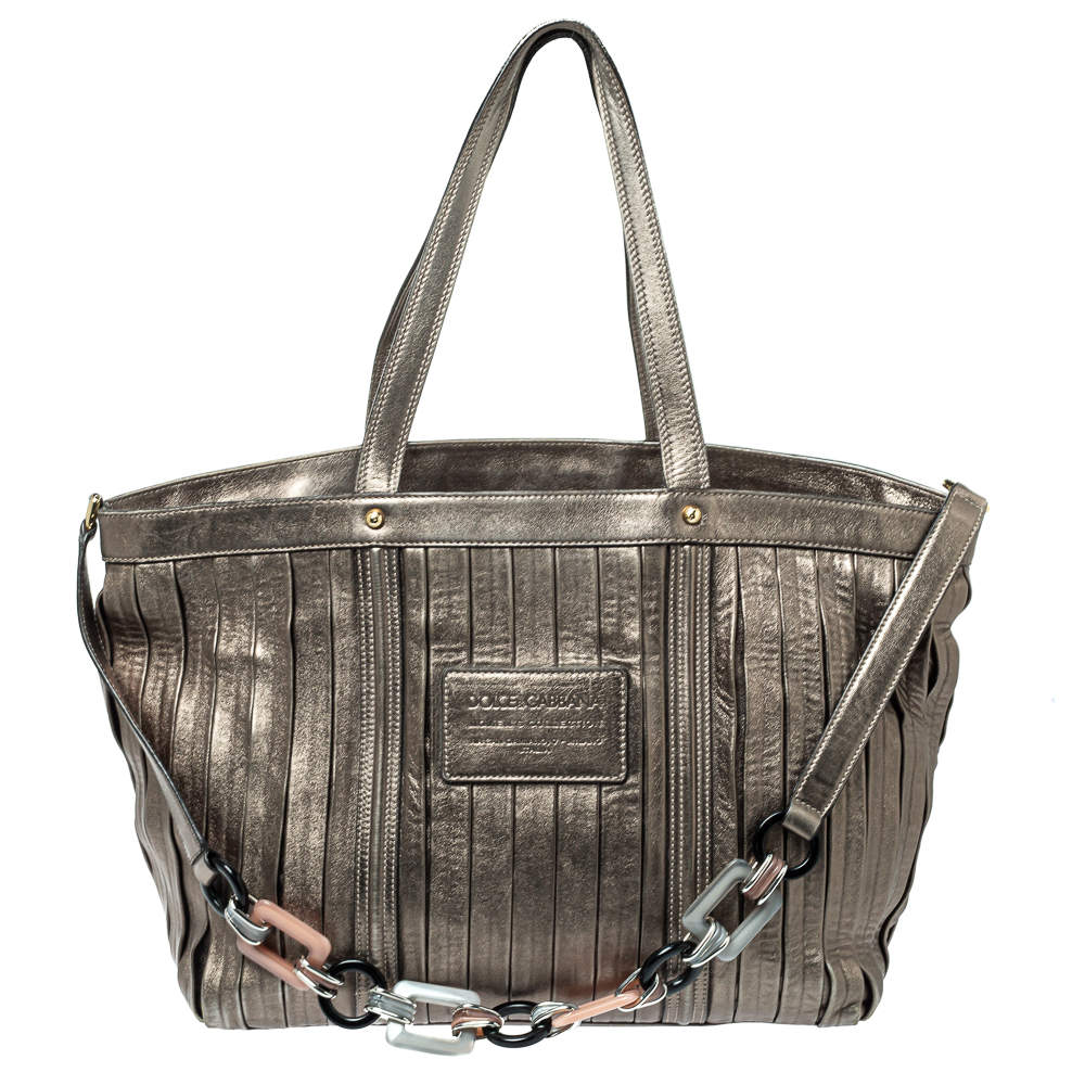 Dolce and Gabbana Metallic Pleated  Leather Miss Bye Bye Tote