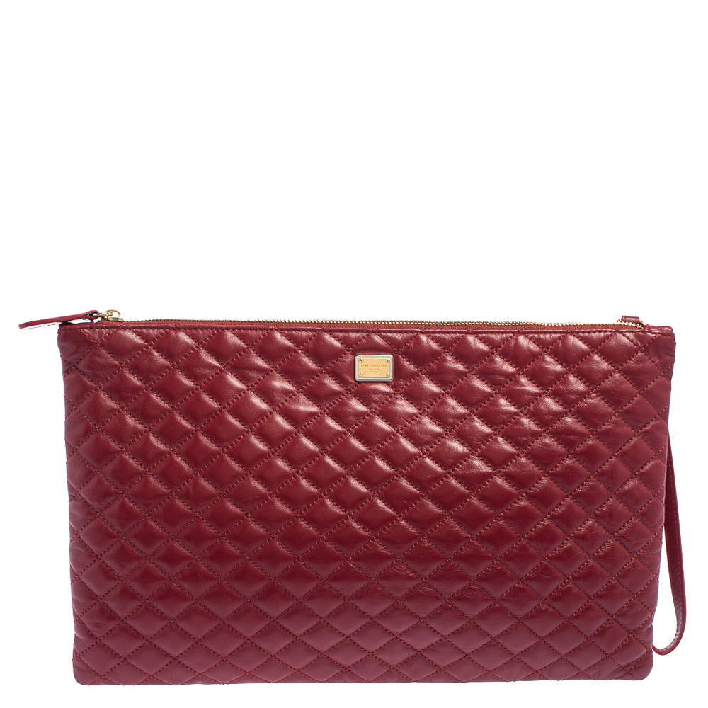 Pre Owned Dolce & Gabbana Red Quilted Leather Pouch