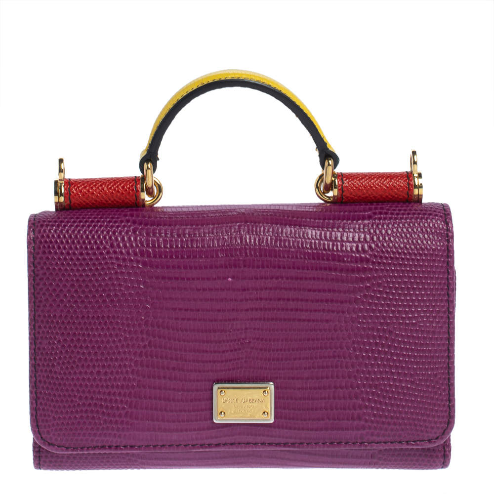 Pre Owned Dolce & Gabbana Multicolor Lizard Embossed Leather Miss Sicily Von Wallet