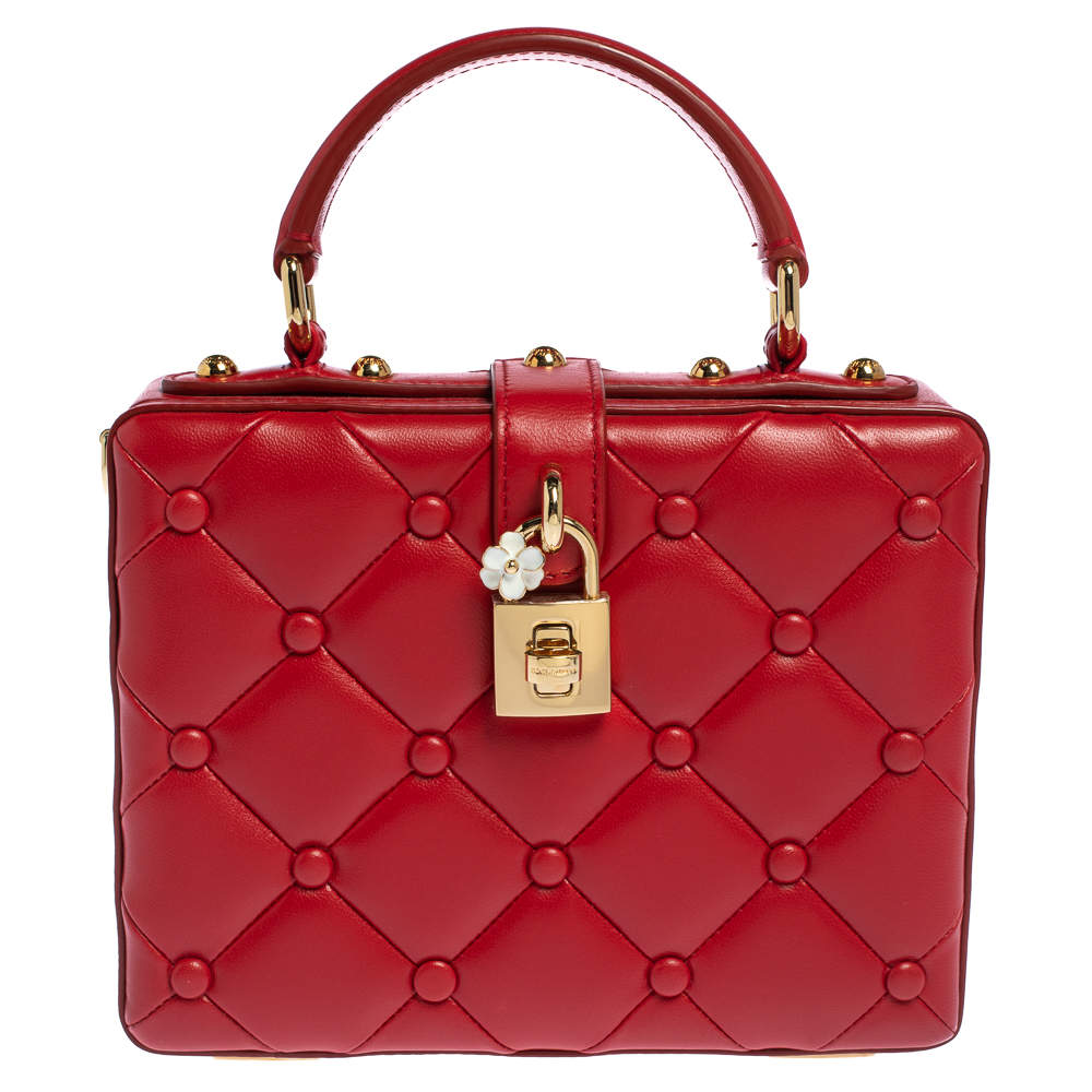 Pre Owned Dolce & Gabbana Red Quilted Leather Box Top Handle Bag