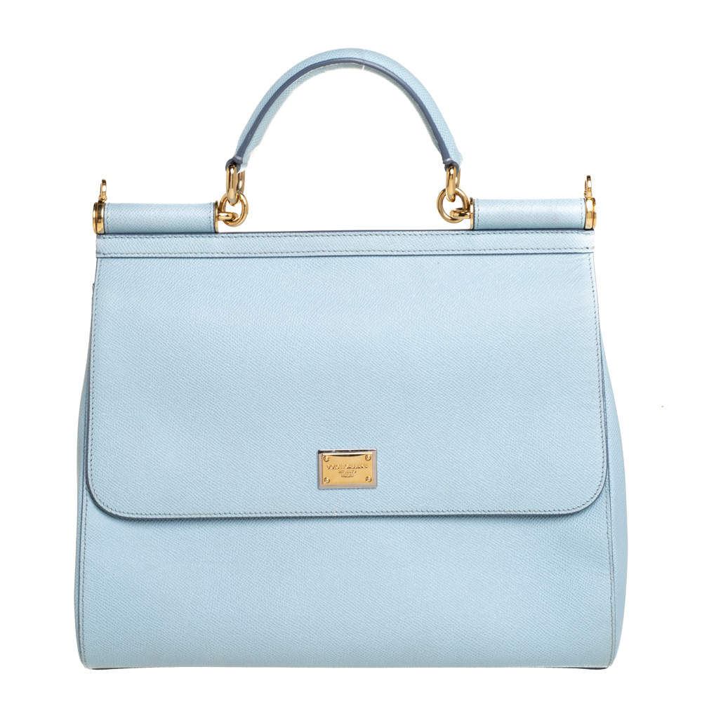 Pre Owned Dolce & Gabbana Powder Blue Leather Large Sicily Top Handle Bag