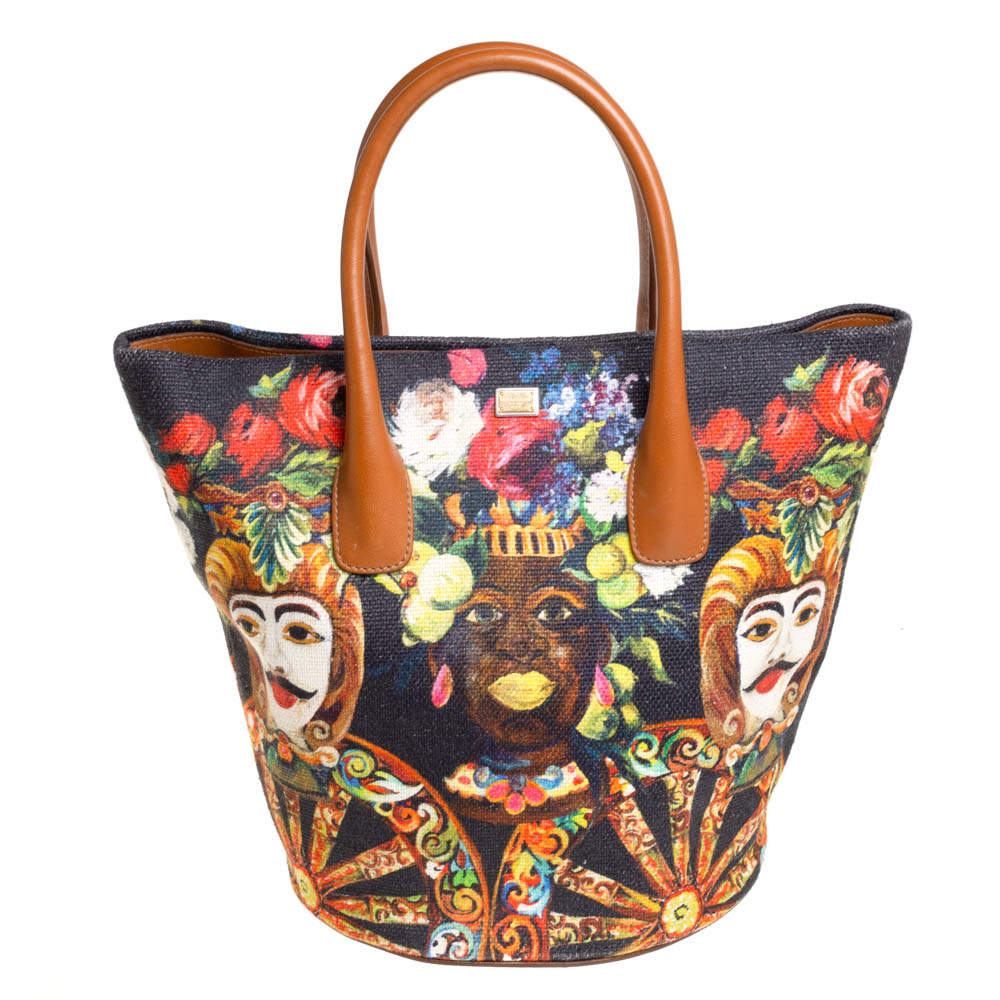 Dolce & Gabbana Printed Canvas and Leather Shopper Tote
