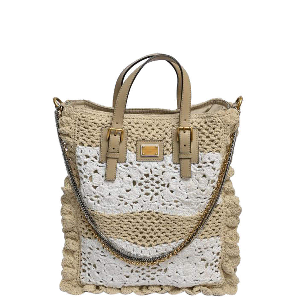 Dolce & Gabbana White and Beige Crochet Miss Helen Chain Bag