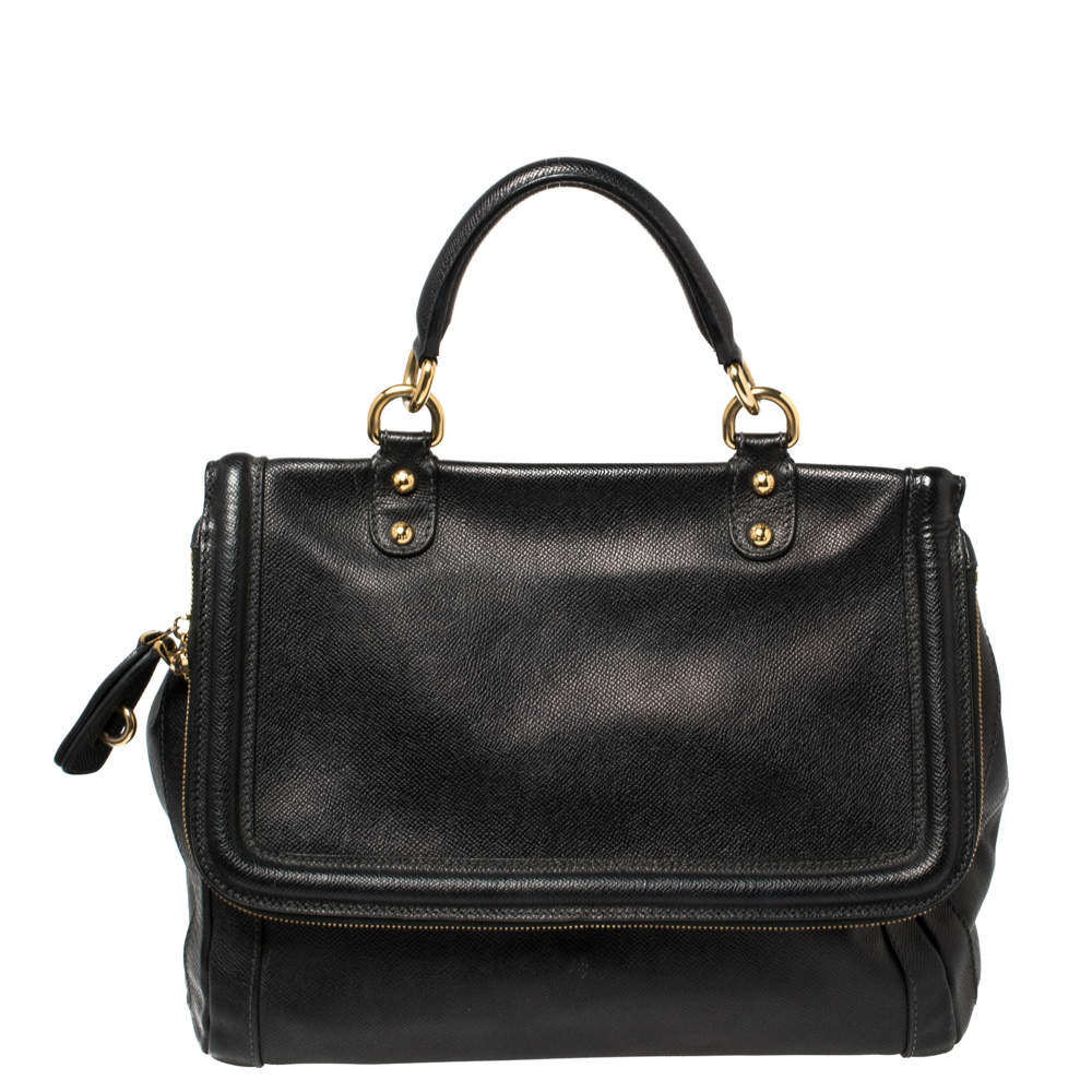 Dolce & Gabbana Black Leather Flap Top Handle Bag
