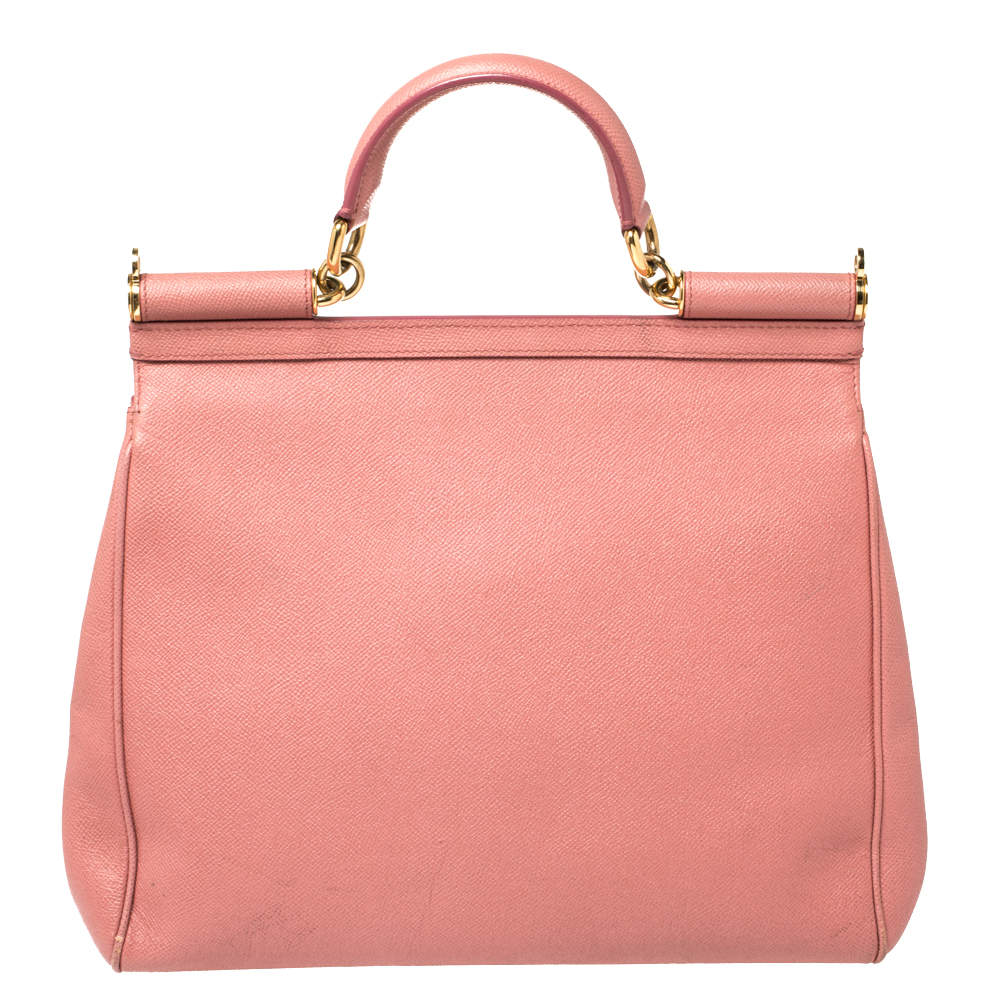 Dolce & Gabbana Pink Leather Large Miss Sicily Top Handle Bag