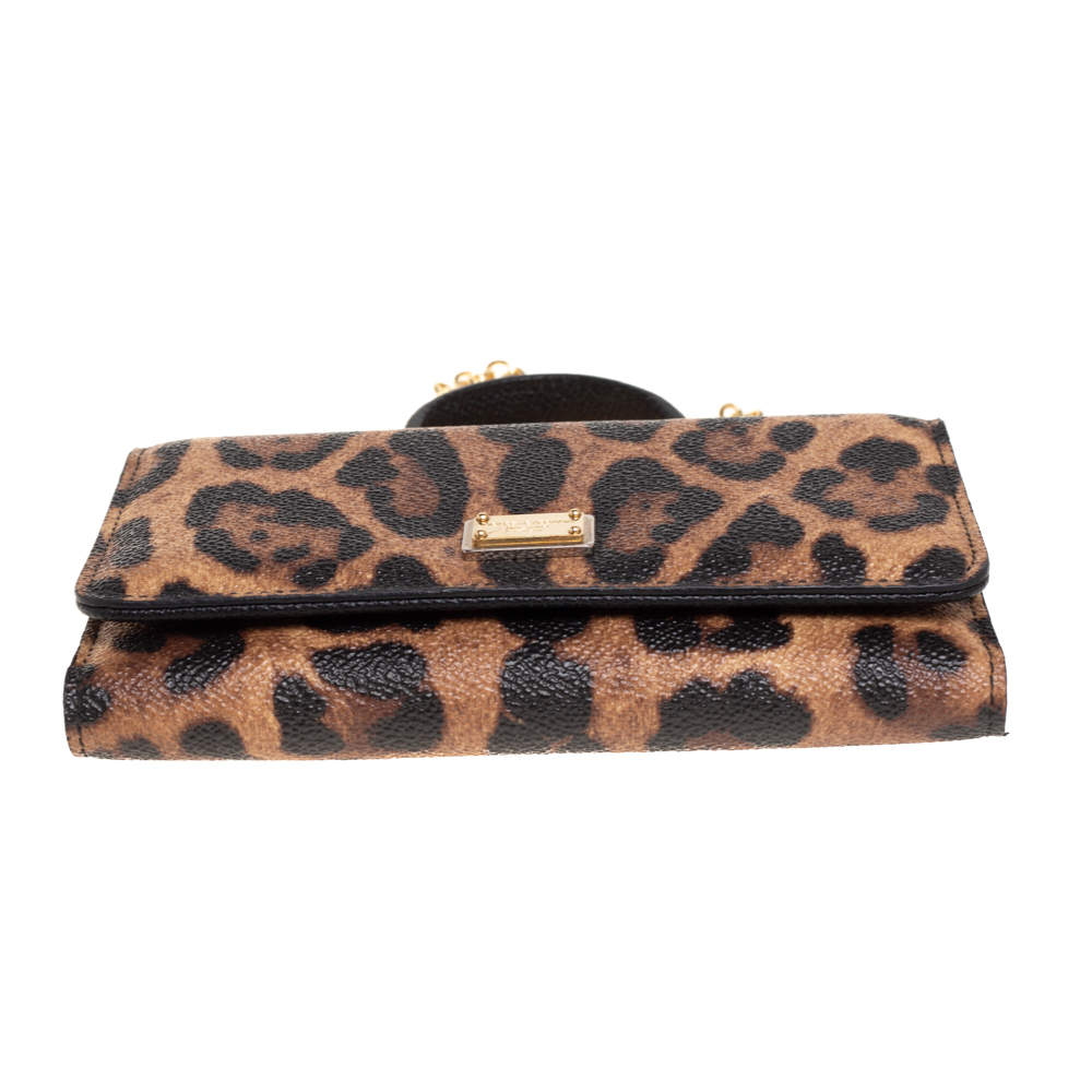Dolce & Gabbana Leopard Patterns Saffiano Plain Leather Long Wallet Bridal