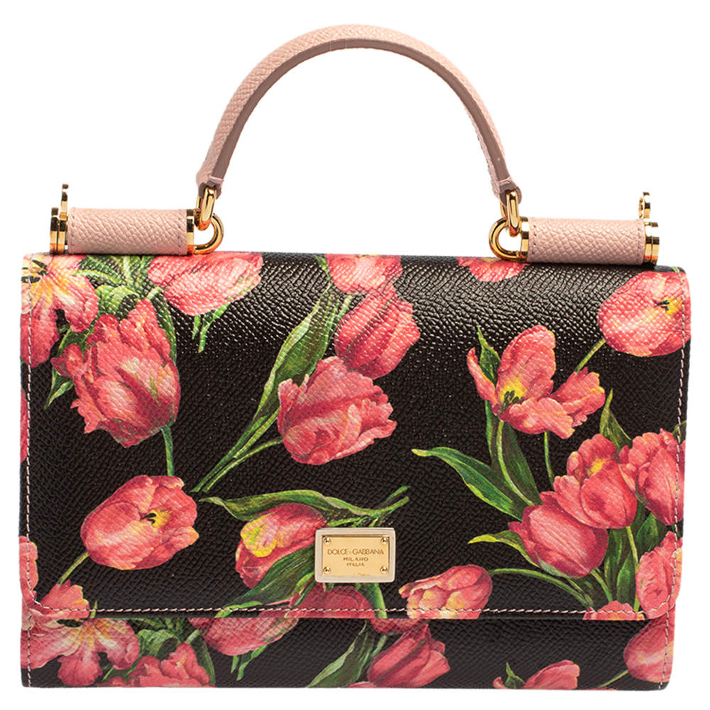 Pre Owned Dolce & Gabbana Multicolor Printed Leather Sicily Smart Gloss Wallet on Chain