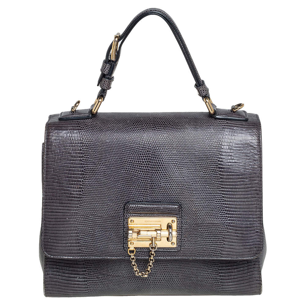 مملوكة مسبقًا Dolce & Gabbana Grey Lizard Embossed Leather Medium Miss Monica Top Handle Bag