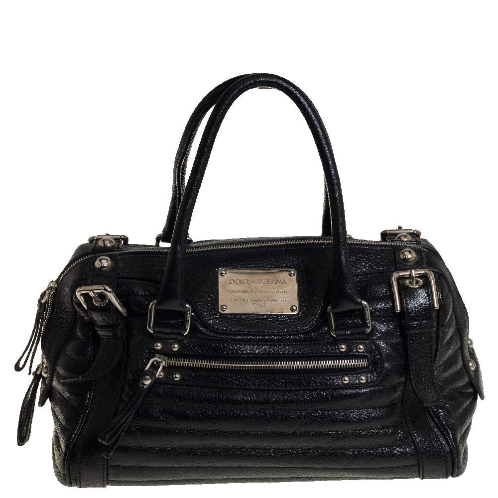 Dolce & Gabbana Black Metallic Leather Miss Easy Way Boston Bag