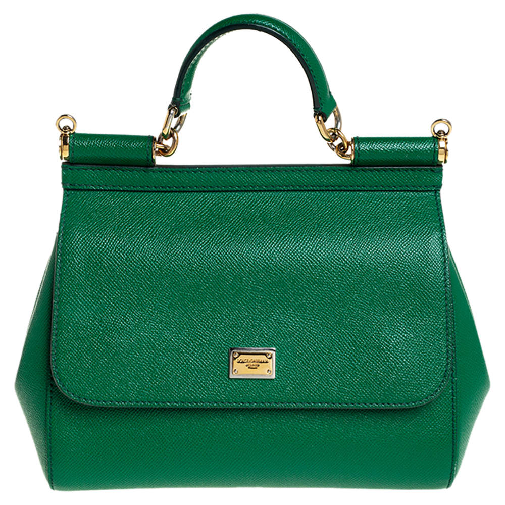 Pre Owned Dolce & Gabbana Green Leather Medium Miss Sicily Top Handle Bag