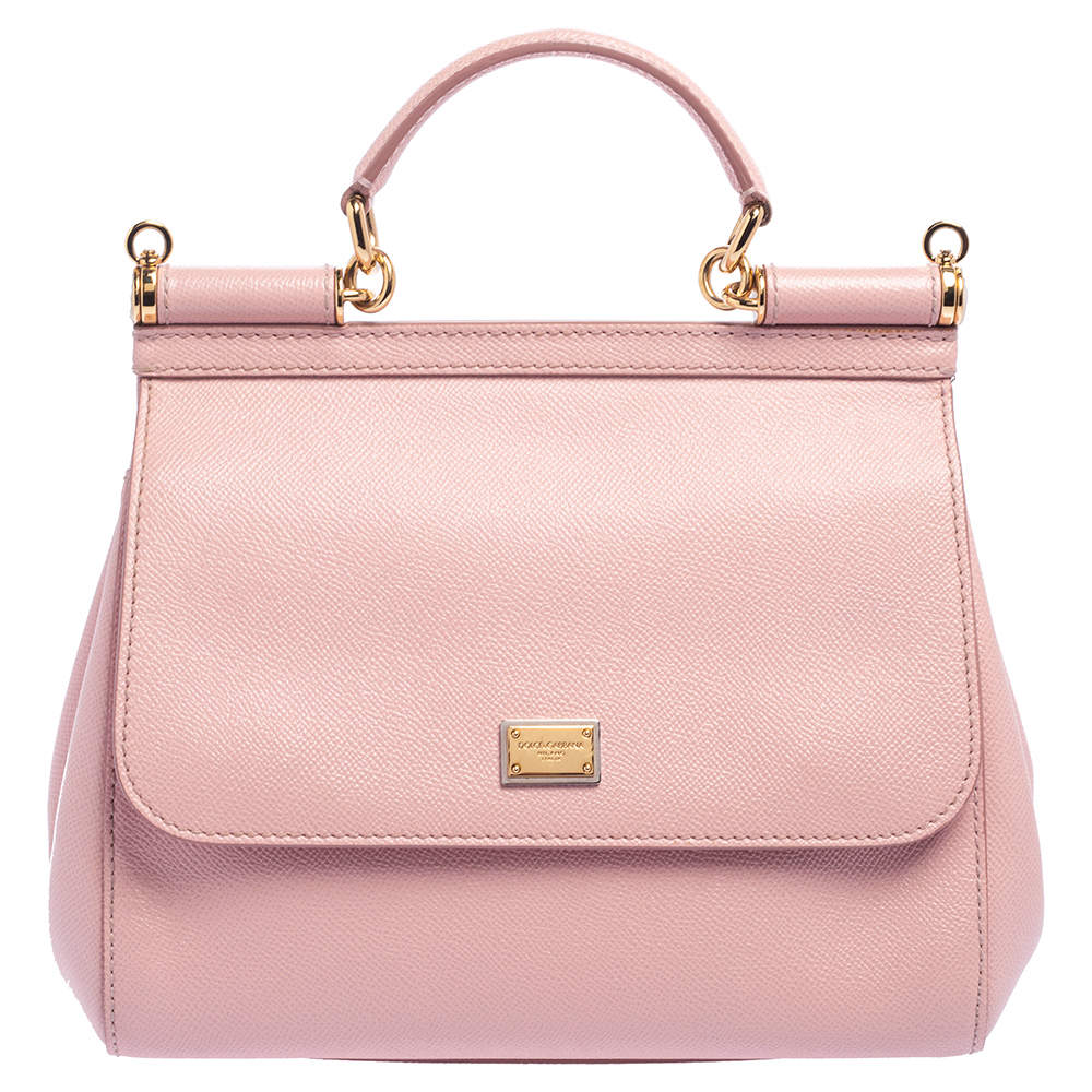 مملوكة مسبقًا حقيبة دولتشي أند غابانا ميس سيسيلي جلد وردي متوسطة بيد علوية