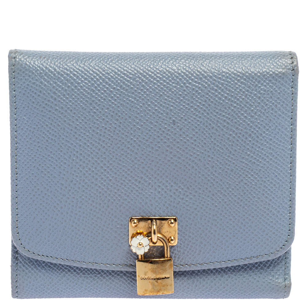 Dolce & Gabbana Blue Leather Padlock Trifold Compact Wallet