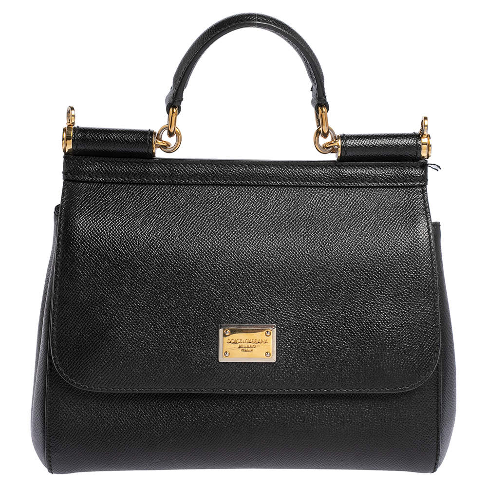 Pre Owned Dolce & Gabbana Black Leather Medium Miss Sicily Top Handle Bag