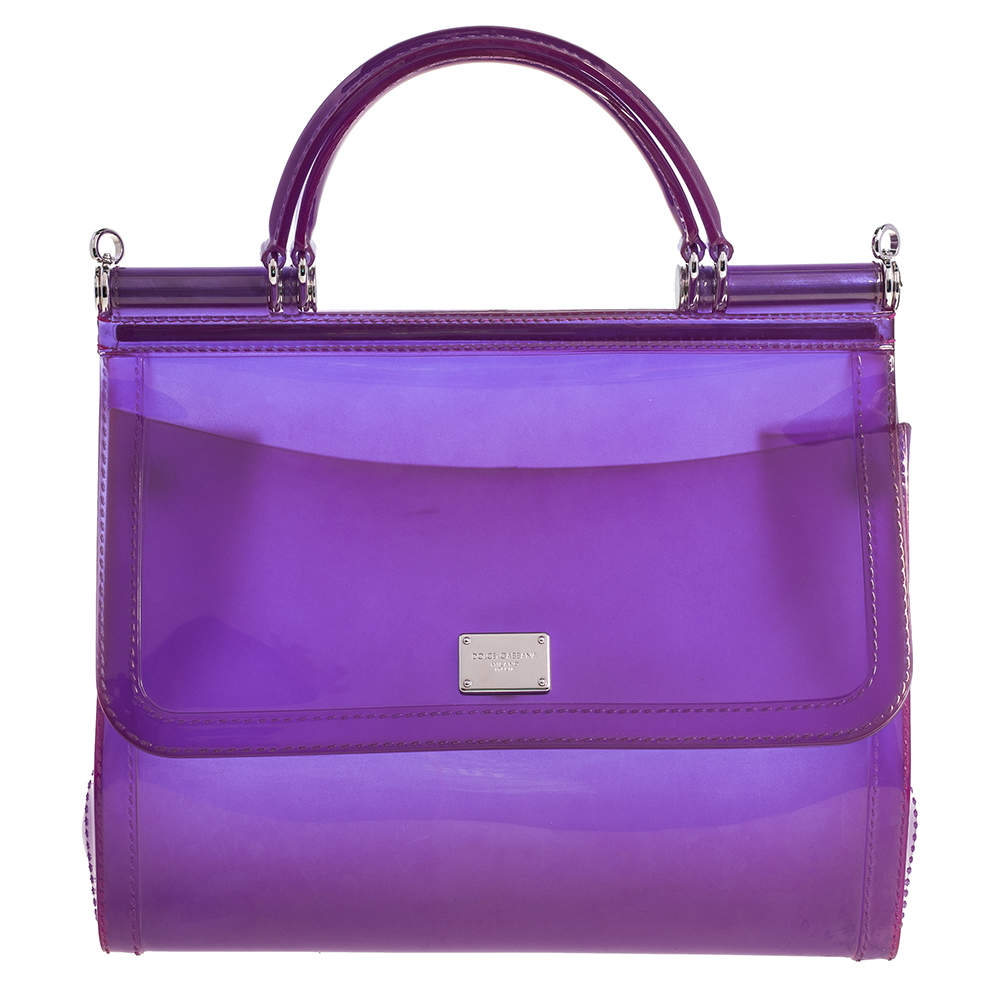 Pre Owned Dolce & Gabbana Purple PVC Medium Miss Sicily Top Handle Bag