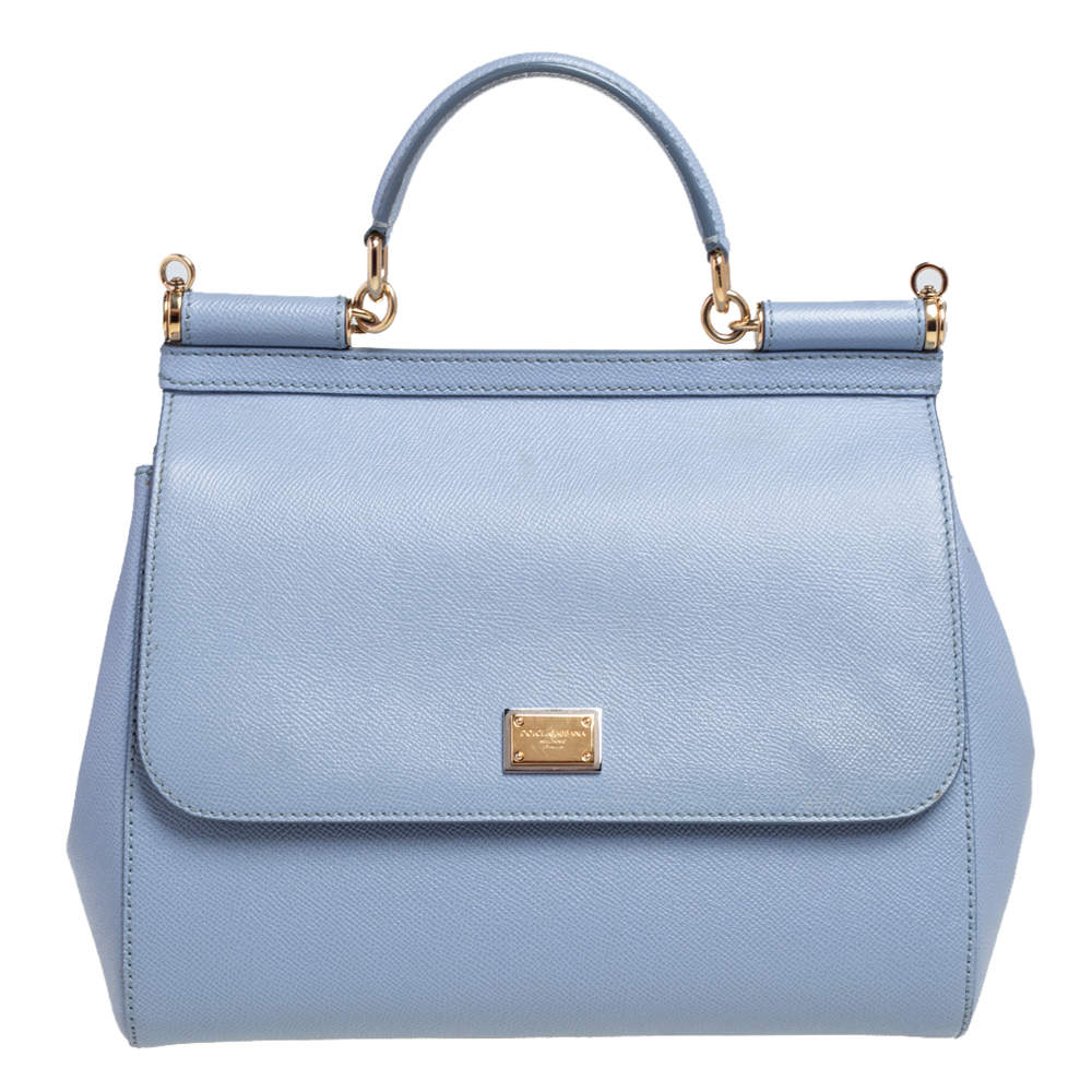 Dolce & Gabbana Sky Blue Leather Large Miss Sicily Top Handle Bag